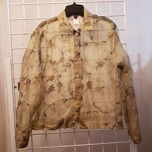 LisBETH 100% Silk Embroidered Sheer Green Top, M